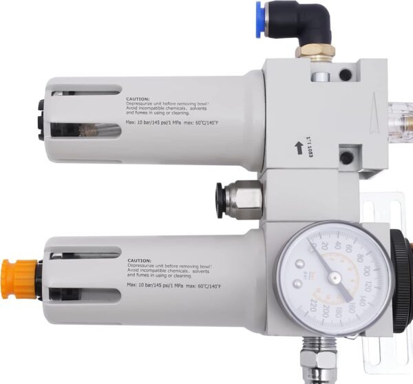 1/2" NPT Tire Changer Air Pressor Oil Water Regulator Separator with Pressure Gauge, Anti-Corrosion Plastic Housing, Visible Bowl, Complete Accessories, and Maximum Pressure of 145Psi - Image 3