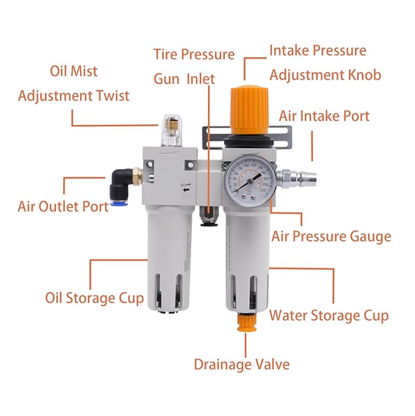 1/2" NPT Tire Changer Air Pressor Oil Water Regulator Separator with Pressure Gauge, Anti-Corrosion Plastic Housing, Visible Bowl, Complete Accessories, and Maximum Pressure of 145Psi - Image 8