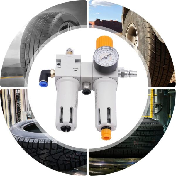 1/2" NPT Tire Changer Air Pressor Oil Water Regulator Separator with Pressure Gauge, Anti-Corrosion Plastic Housing, Visible Bowl, Complete Accessories, and Maximum Pressure of 145Psi - Image 9